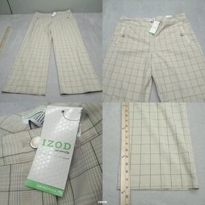 IZOD XFG Golf Pants Womens 16‎ Beige Green 36x31 Wide Leg Swingflex Plaid NWD